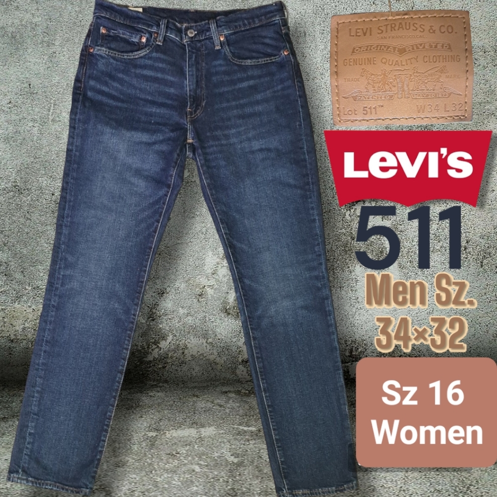 PREMIUM LEVI'S 511 SlimFit OG Boyfriend Jeans Plus Size Dark Wash Sz 34 Women 16